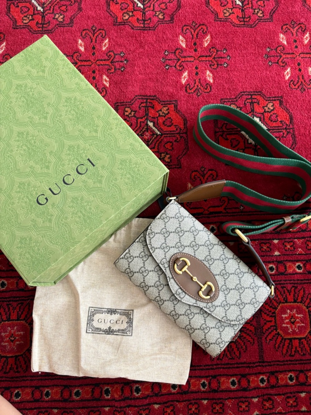 Gucci GG Horsebit Supreme Crossbody Bag with interchangeable straps